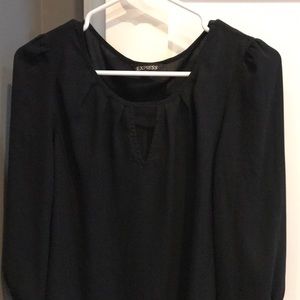 Black 3 quarter length sleeve blouse with pleated details